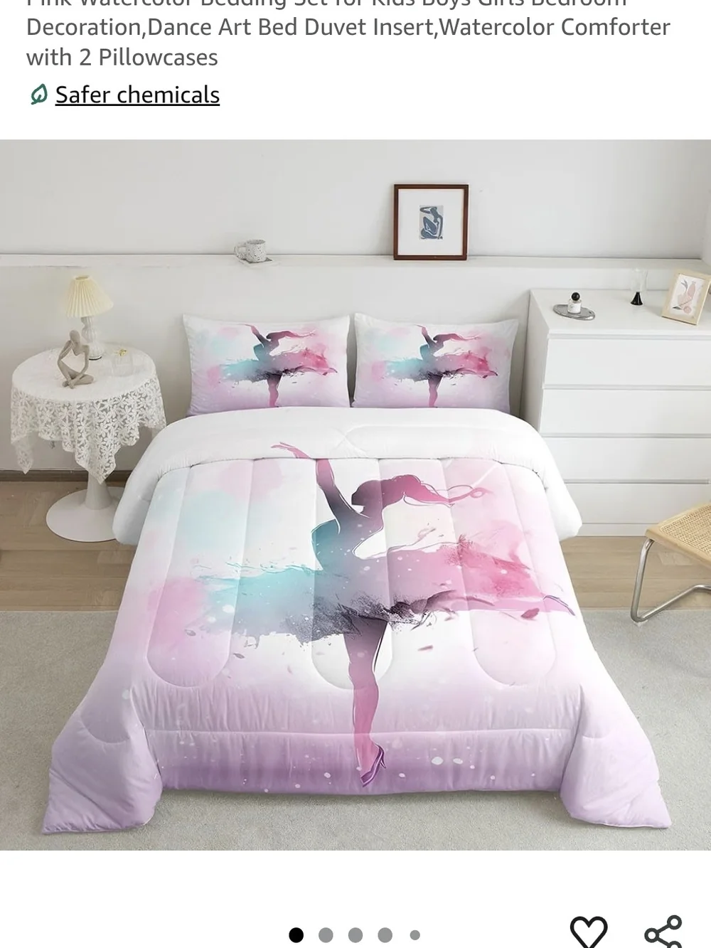 Queen Size Watercolor Ballerina Comforter Set - Pink & Blue